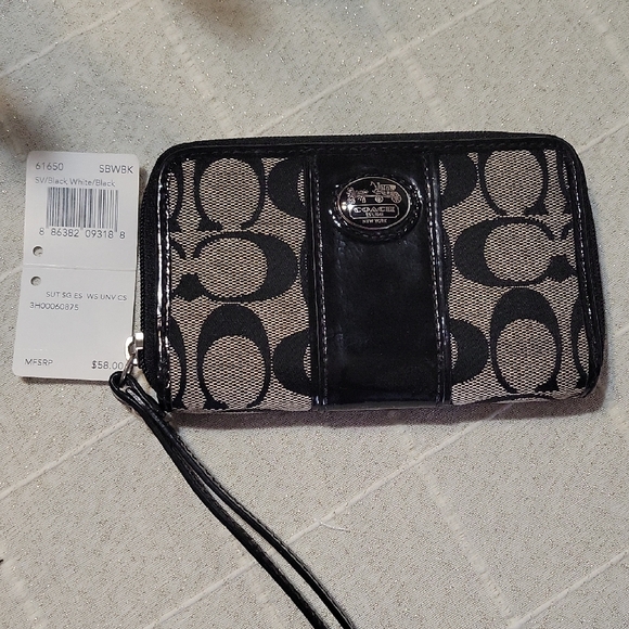 Coach Handbags - NWT Coach Black and Gray Signature Wristlet